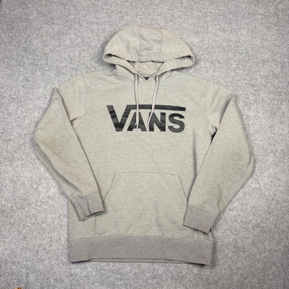 Vans Mens Medium Gray Heather Pullover Hoodie Black Logo Graphic Sweatshirt
